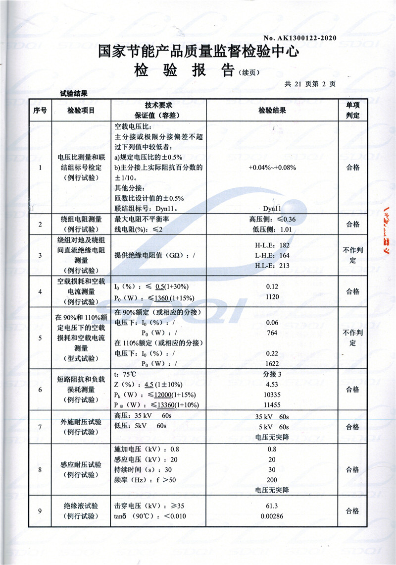 高低压试验报告-S11-1250康平康平康平油浸式变压器-2.jpg